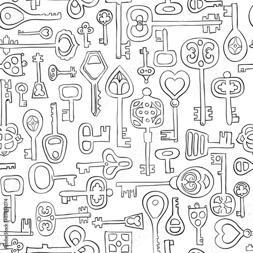 hand drawn vintage keys seamless pattern