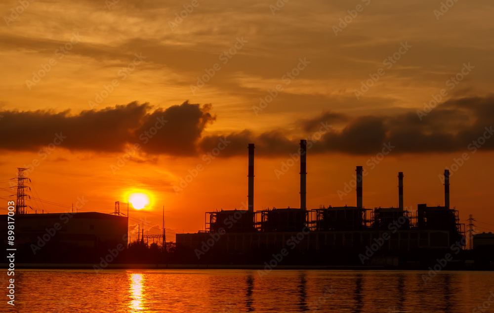 Electric power station at sunrise