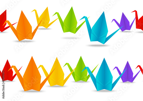 Seamless borders with paper cranes