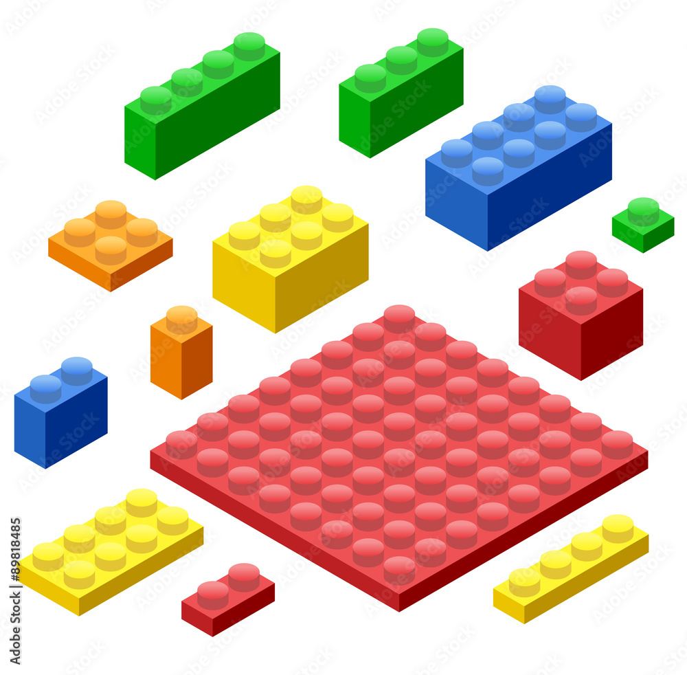 Obraz premium Isometric Plastic Building Blocks and Tiles