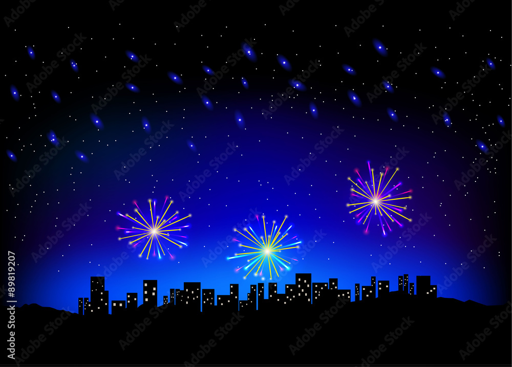 Fototapeta premium firework in sky on city scape