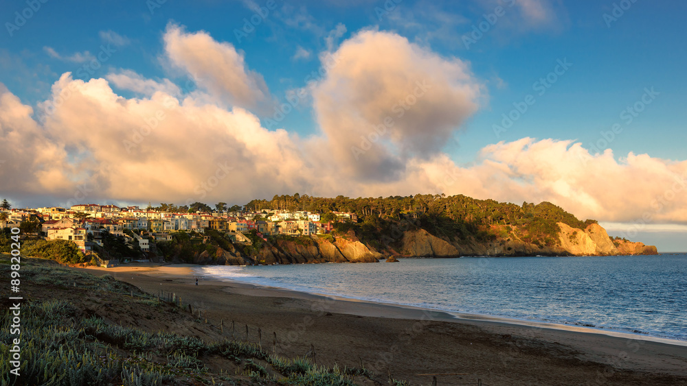 Beautiful clouds over the San Francisco at sunrise, Baker Beach, California