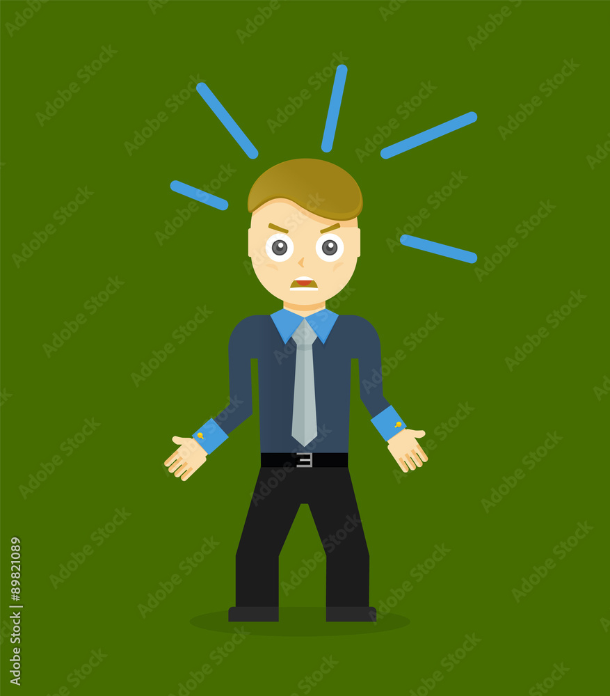 Angry young cartoon businessman or office worker. Flat design Angry young cartoon businessman or office worker. Flat design