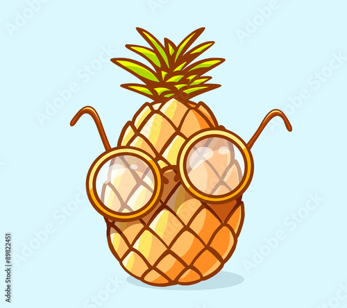 Vector illustration of colorful nerd pineapple with glasses on b