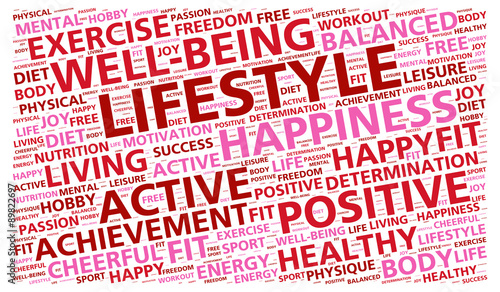 Lifestyle word cloud emphasizing healthy living #89822697