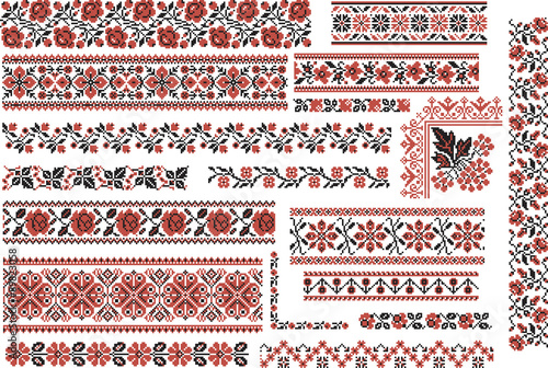 Floral Red and Black Patterns for Embroidery Stitch photo