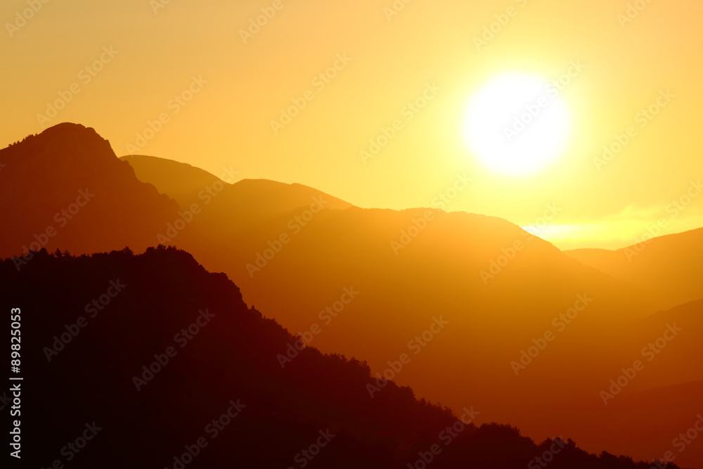 Back light of a sunset on a mountain