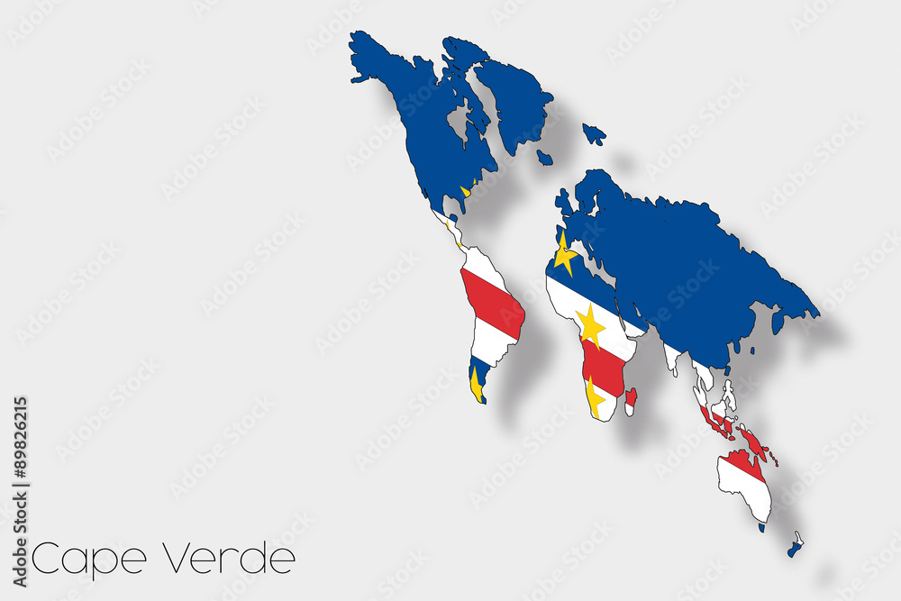3D Isometric Flag Illustration of the country of  Cape Verde