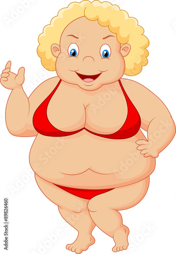 Cartoon fat woman waving
