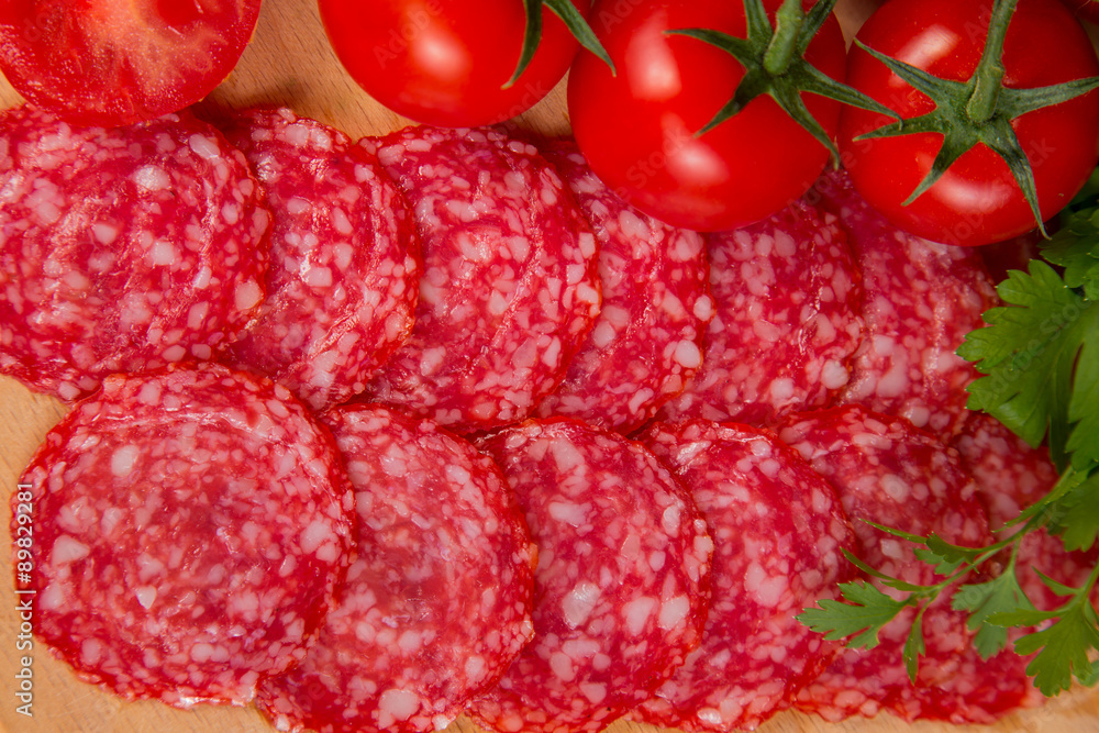 tomatoes with sliced sausage tomatoes with sliced sausage