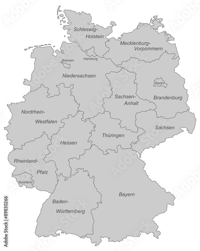 Deutschland in grau  beschriftet  - Vektor