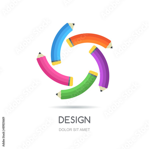 Vector looped creative logo design template. Multicolor five pen