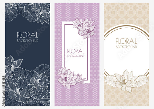 Fototapeta Naklejka Na Ścianę i Meble -  Set of vector floral banner backgrounds and seamless pattern. Vi