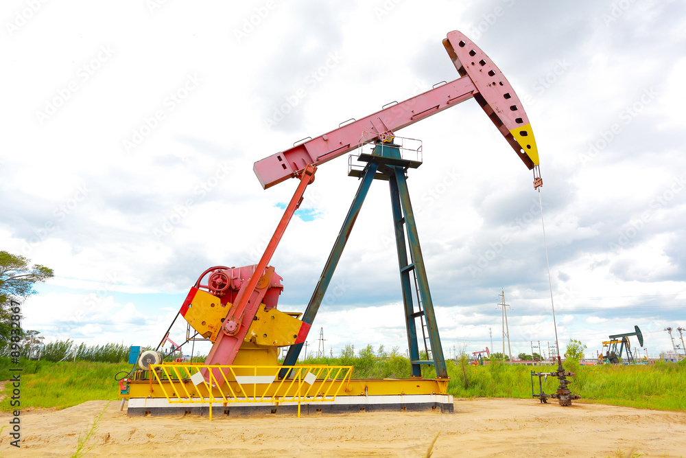 Fototapeta premium Pink Oil pump oil rig energy industrial machine