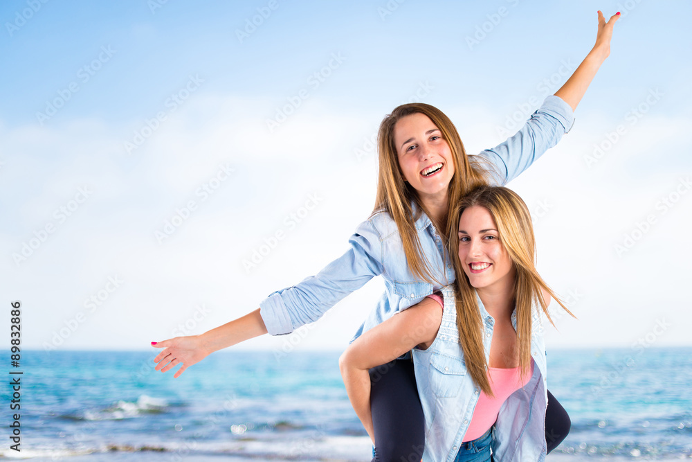 Friends playing over white background Friends playing over white background