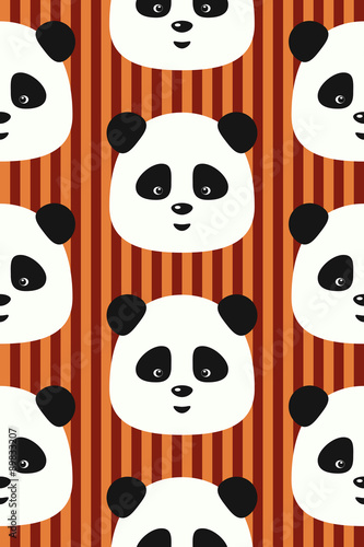 Fototapeta Naklejka Na Ścianę i Meble -  Vector seamless pattern with funny pandas on red vertical stripes background
