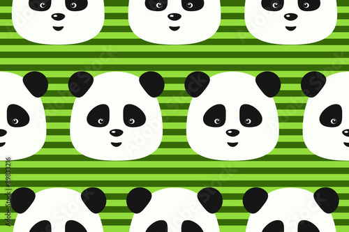 Fototapeta Naklejka Na Ścianę i Meble -  Vector seamless pattern with funny pandas on green horizontal stripes background