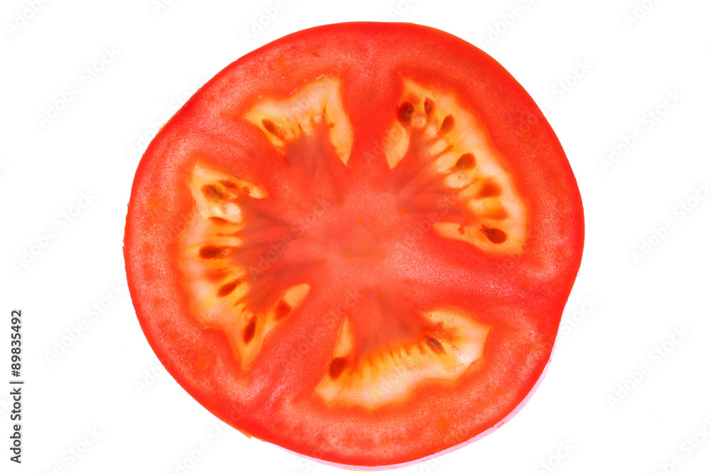 Cool fresh sliced tomato isolated on white background