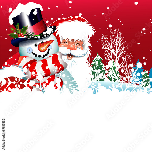 Snowman, Santa, Christmas card