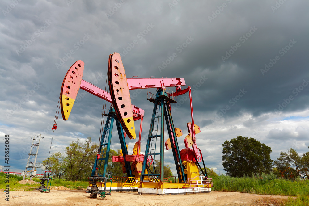 Fototapeta premium Pink Oil pump oil rig energy industrial machine