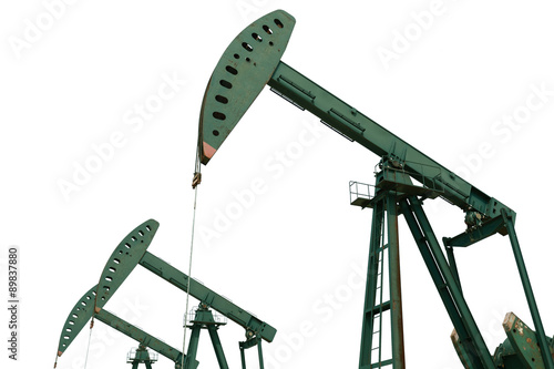 Green Oil pump of crude oilwell rig isolated on white background