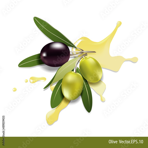 Black and green olives with oil olive on white background
