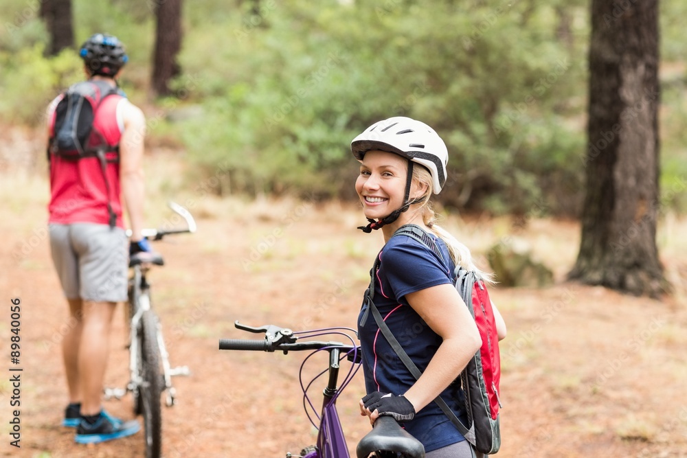 Pretty biker looking at camera Pretty biker looking at camera