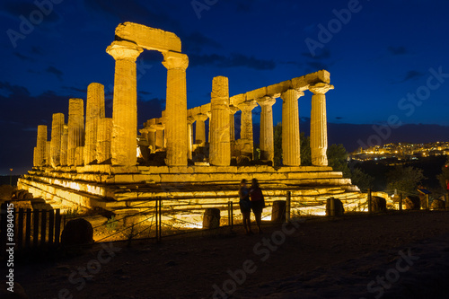 Temple of Juno at night. New led lighting system. Valley of Temples, Agrigento