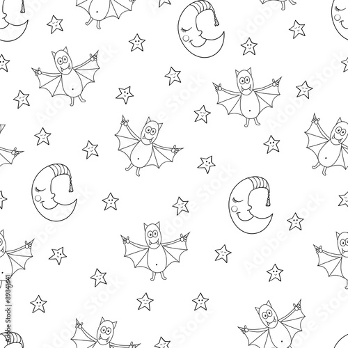 Seamless halloween cartoon pattern with characters.