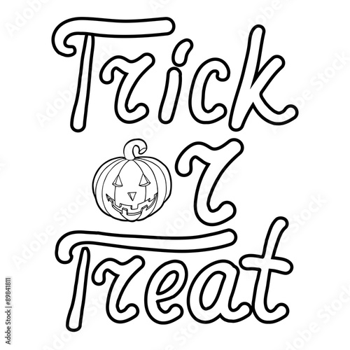 Cartoon pumpkin and words trick or treat isolated on white backg