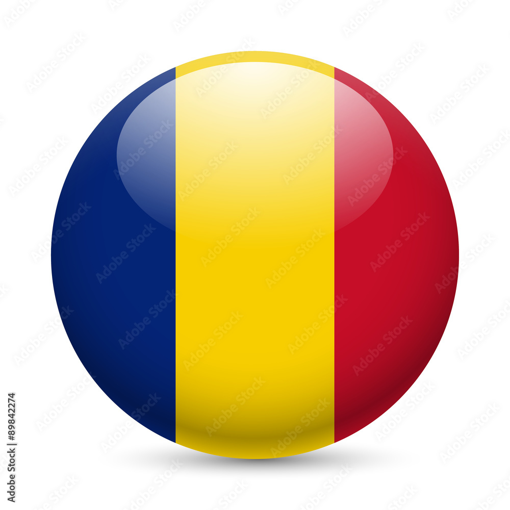 Round glossy icon of Romania
