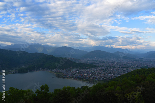 top view of Phewa lake and town in Pokhara,Nepal