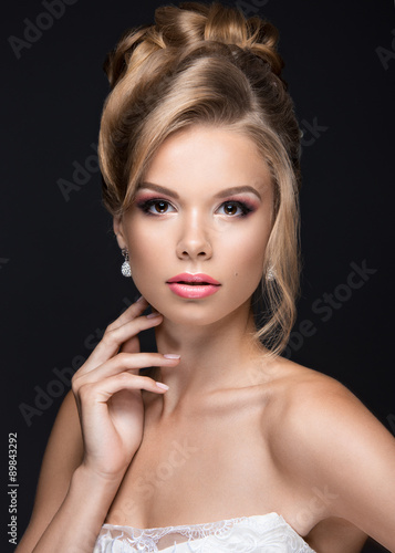 Beautiful blond woman in image of the bride. Beauty face and