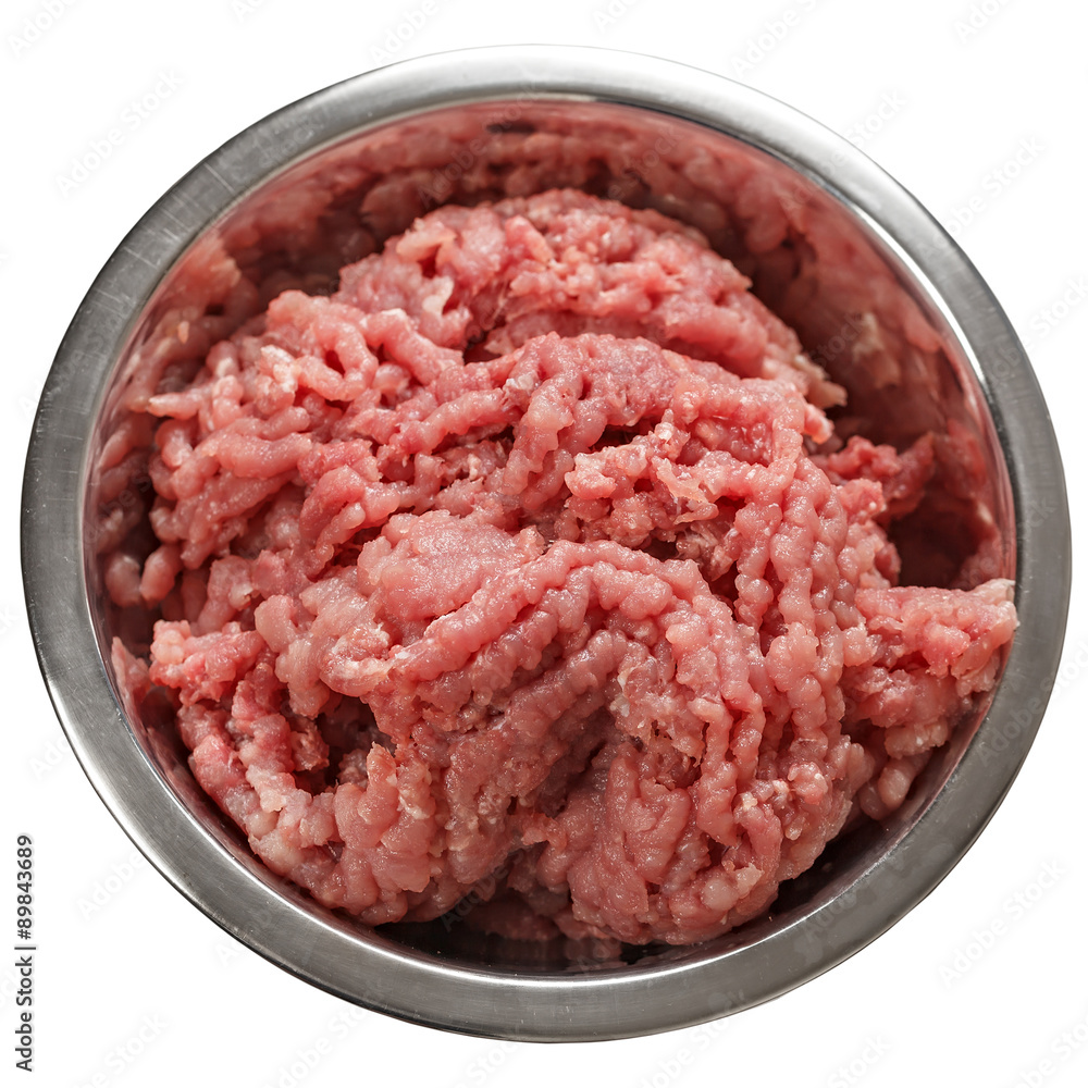 minced meat in a metal cup minced meat in a metal cup