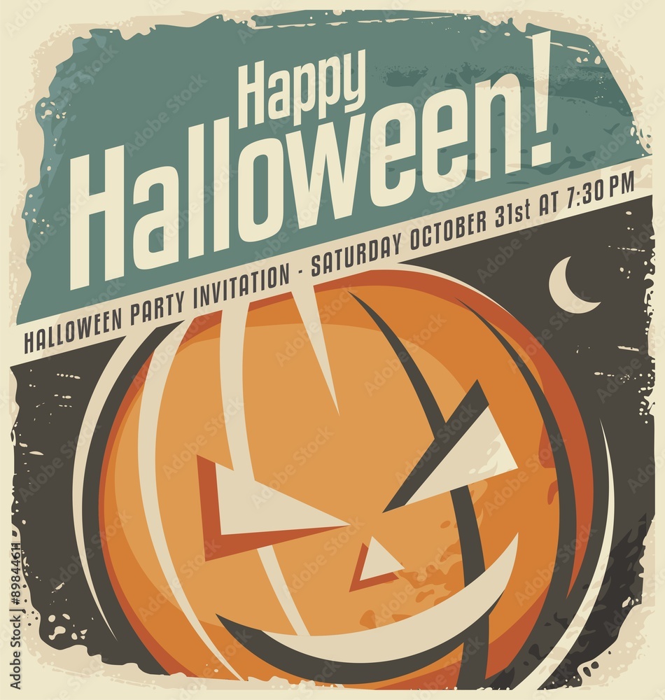 Obraz premium Retro poster template with Halloween pumpkin head