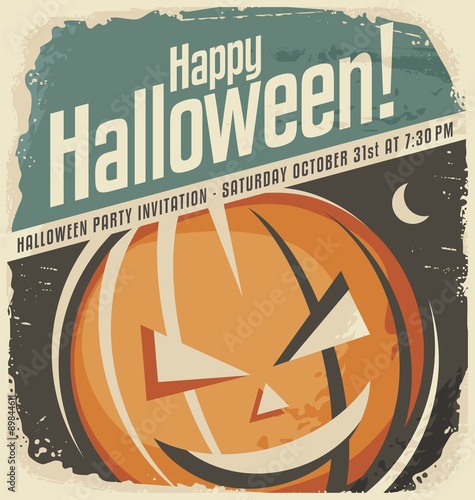 Retro poster template with Halloween pumpkin head