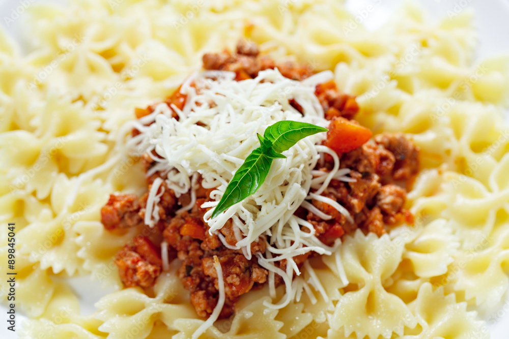 Pasta with meat cheese and garnish with mint. Pasta with meat cheese and garnish with mint.