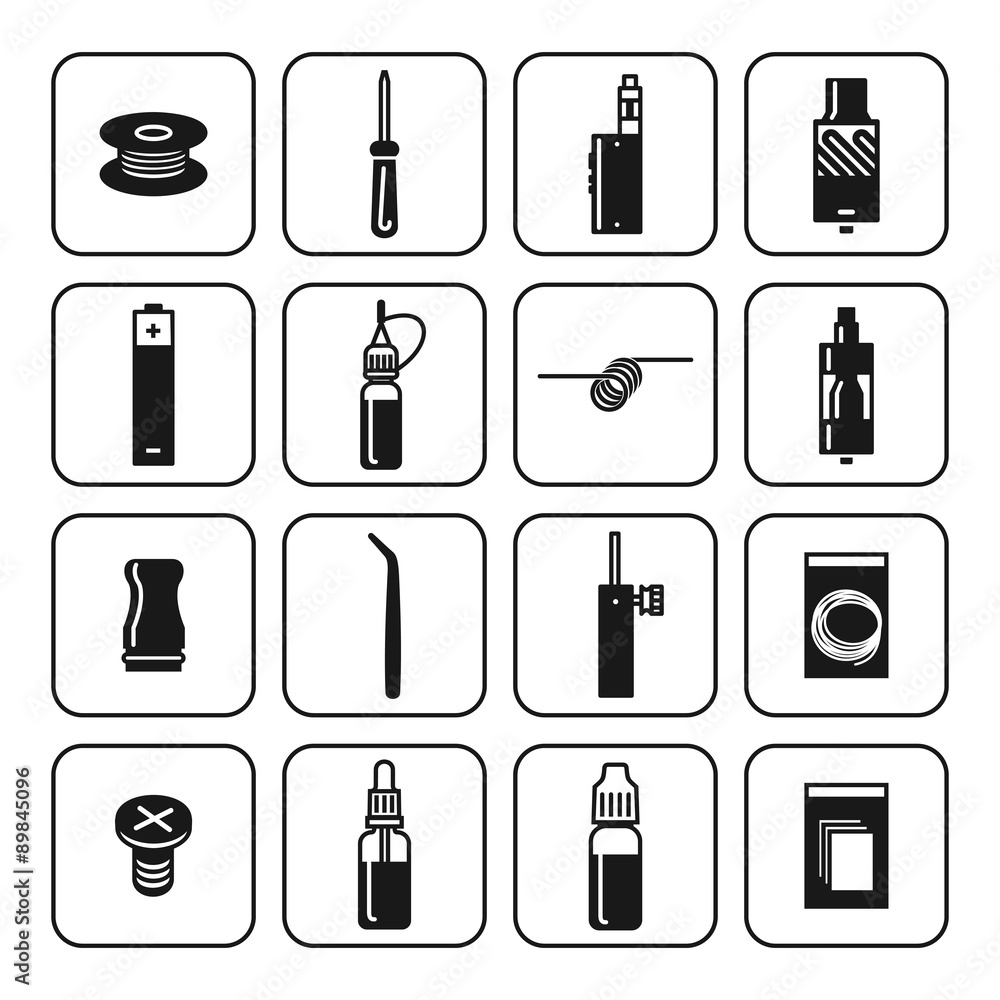 Vector icons set of vaporizer and accessories Vector icons set of vaporizer and accessories