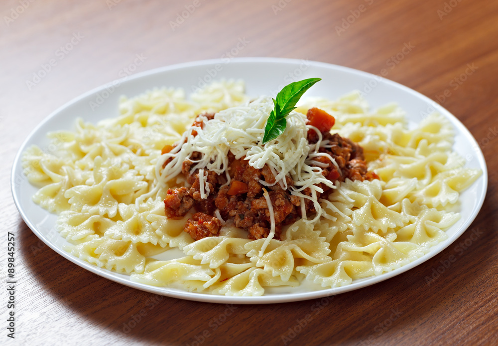 Pasta with meat cheese and garnish with mint. Pasta with meat cheese and garnish with mint.