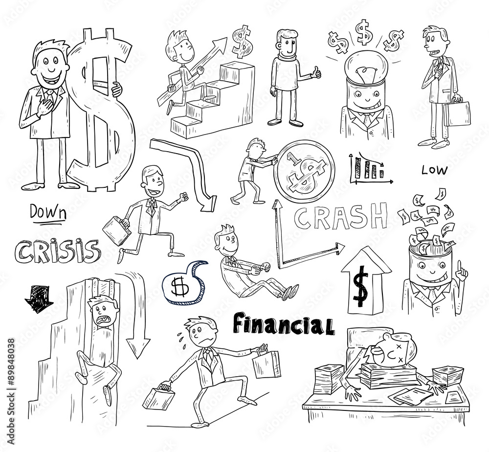 Obraz premium Money and Businessman icons set, hand drawn.