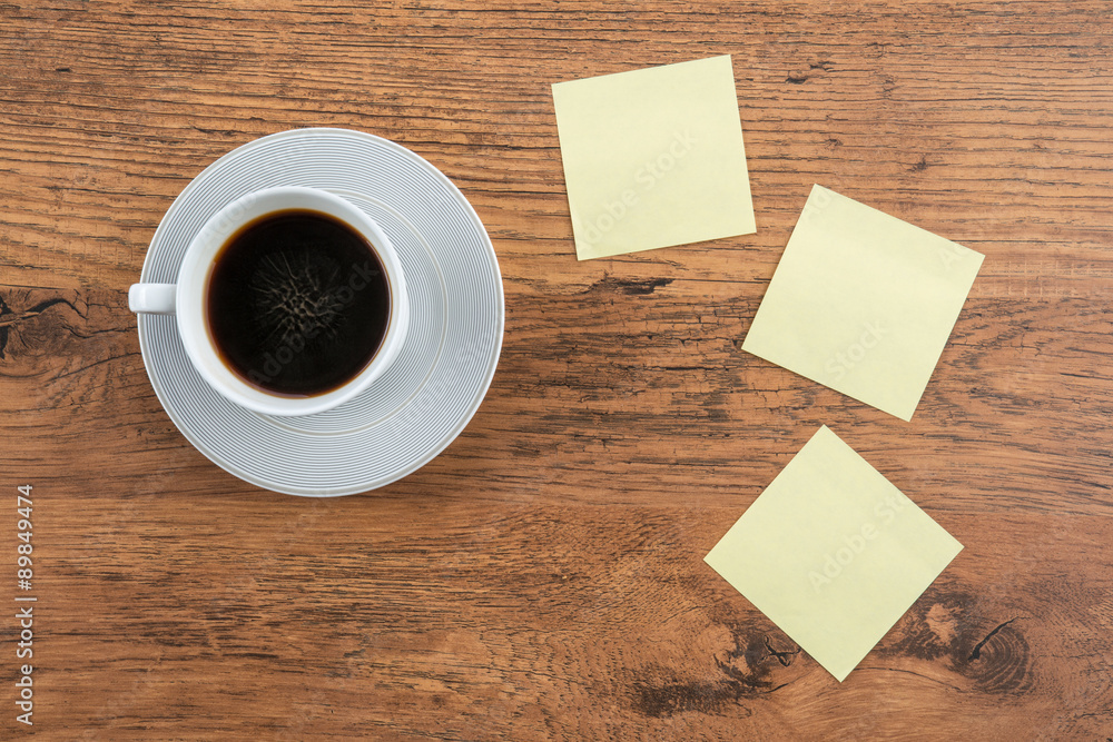 Adhesive Note and coffee on the desk Adhesive Note and coffee on the desk