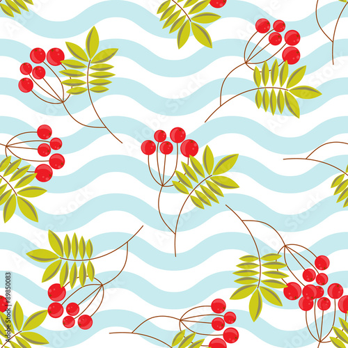 Rowanberry branch seamless pattern. Vector background
