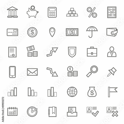 Icons, Bank, Finance, contour, line, monochrome, white background. 