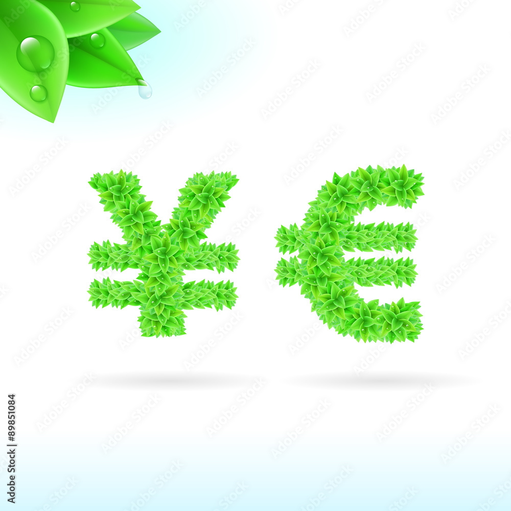 Sans serif font with green leaf decoration Sans serif font with green leaf decoration