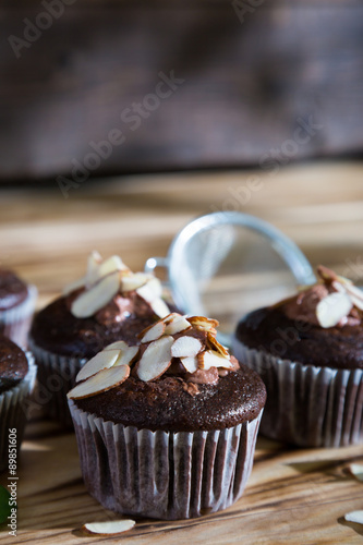 Chocolate cupcakes with almonds