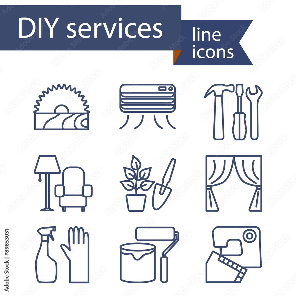 Set of line icons for DIY services. Set of line icons for DIY services.