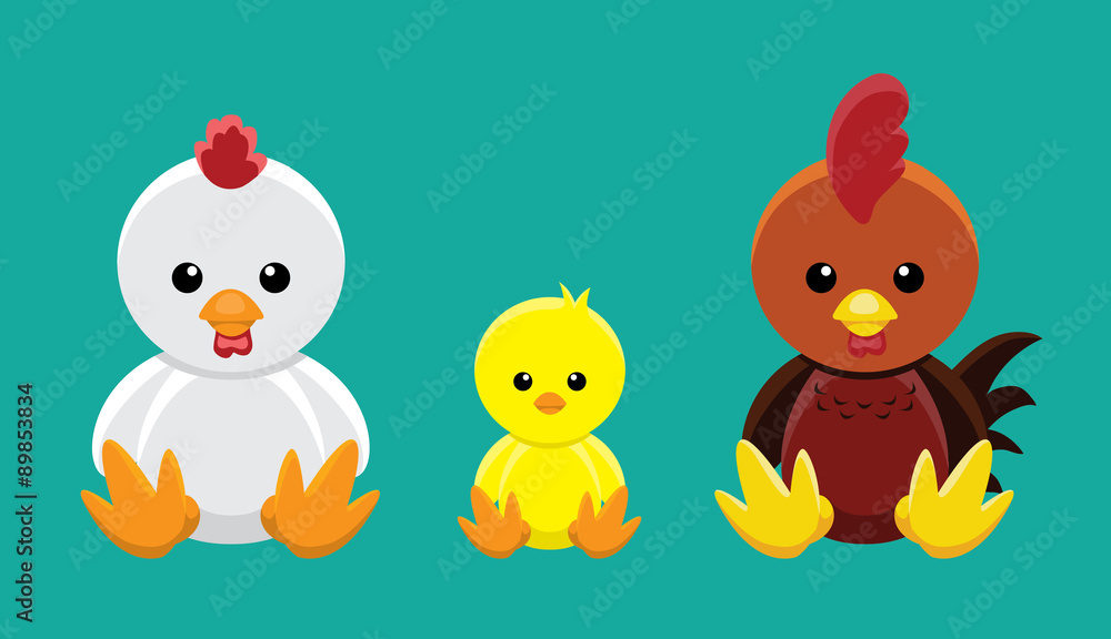 Fototapeta premium Chicken Family Doll Set Cartoon Vector Illustration
