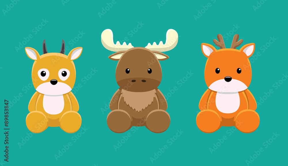 Fototapeta premium Reindeer Moose Gazelle Doll Set Cartoon Vector Illustration