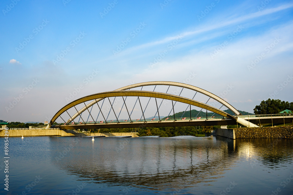 Naklejka premium Modern architecture design of a pedestrian bridge in Putrajaya, Malaysia