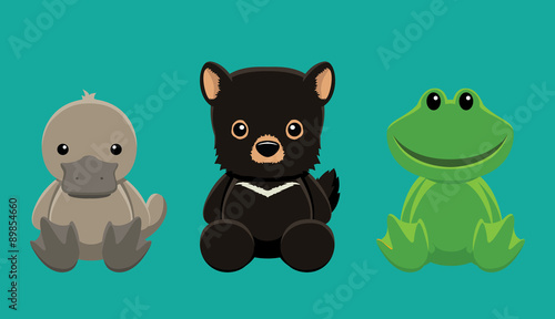 Platypus Devil Frog Doll Set Cartoon Vector Illustration